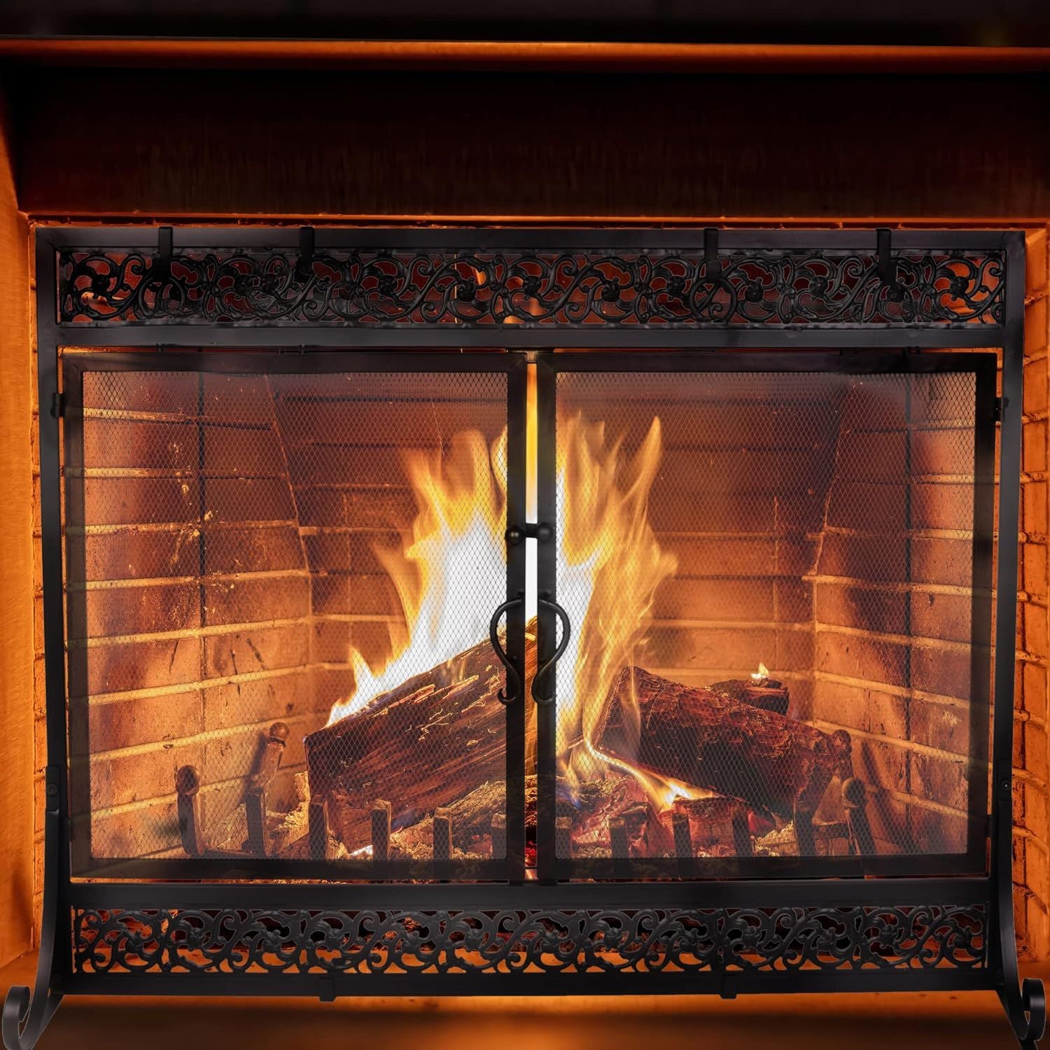 Fireplace Screen,  Metal Fire Place Cover Two-Doors Large Flat Guard Screens, Baby Safe Spark Guard Protector Wood Burni image 10