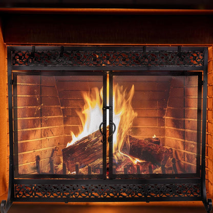 Fireplace Screen,  Metal Fire Place Cover Two-Doors Large Flat Guard Screens, Baby Safe Spark Guard Protector Wood Burni image 10
