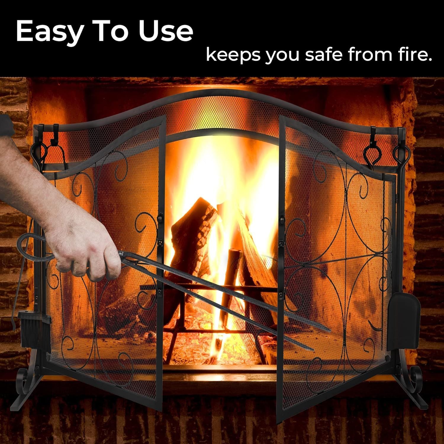 Fireplace Screen,  Metal Fire Place Cover Two-Doors Large Flat Guard Screens, Baby Safe Spark Guard Protector Wood Burni image 6