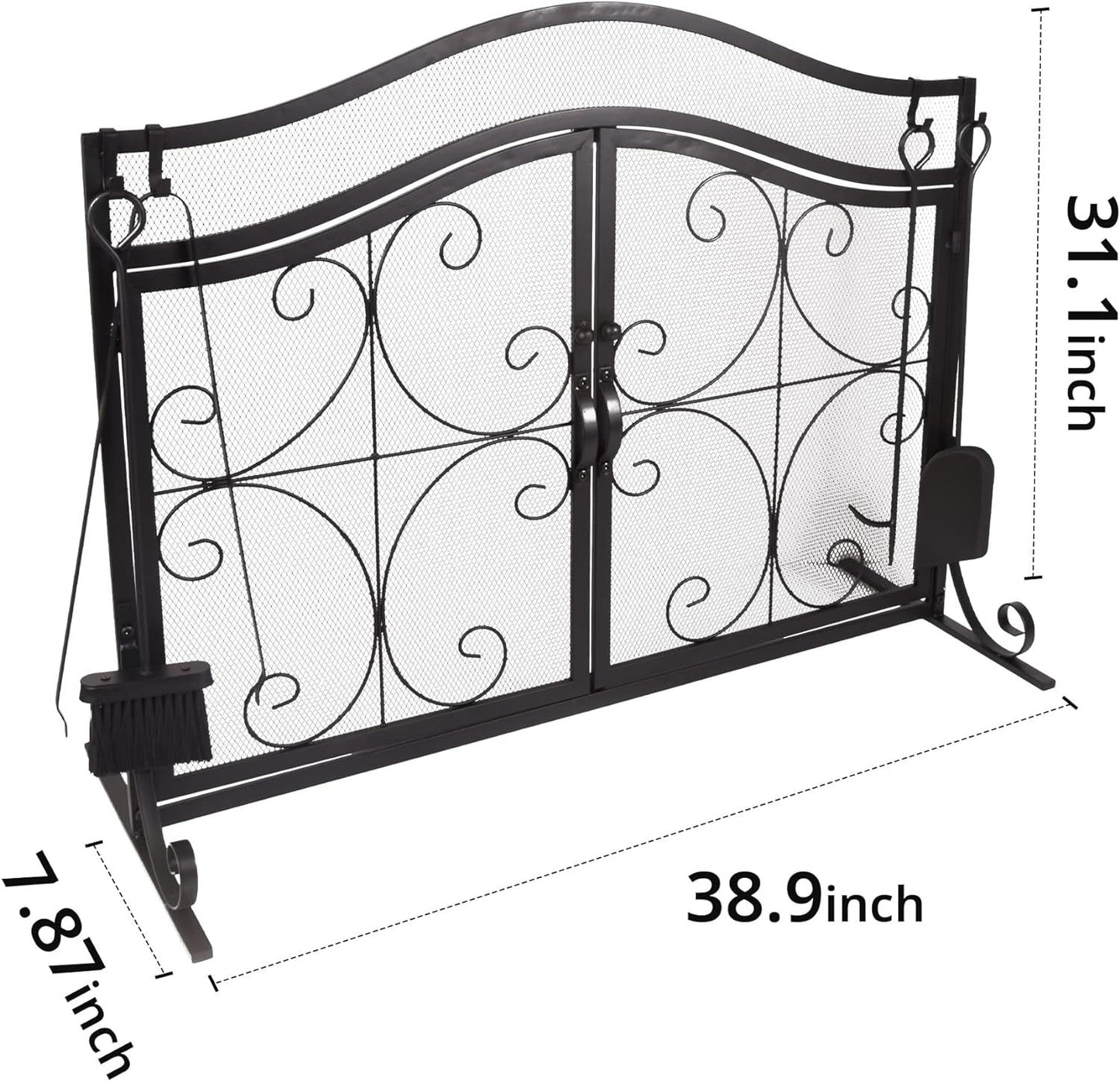 Fireplace Screen,  Metal Fire Place Cover Two-Doors Large Flat Guard Screens, Baby Safe Spark Guard Protector Wood Burni image 2