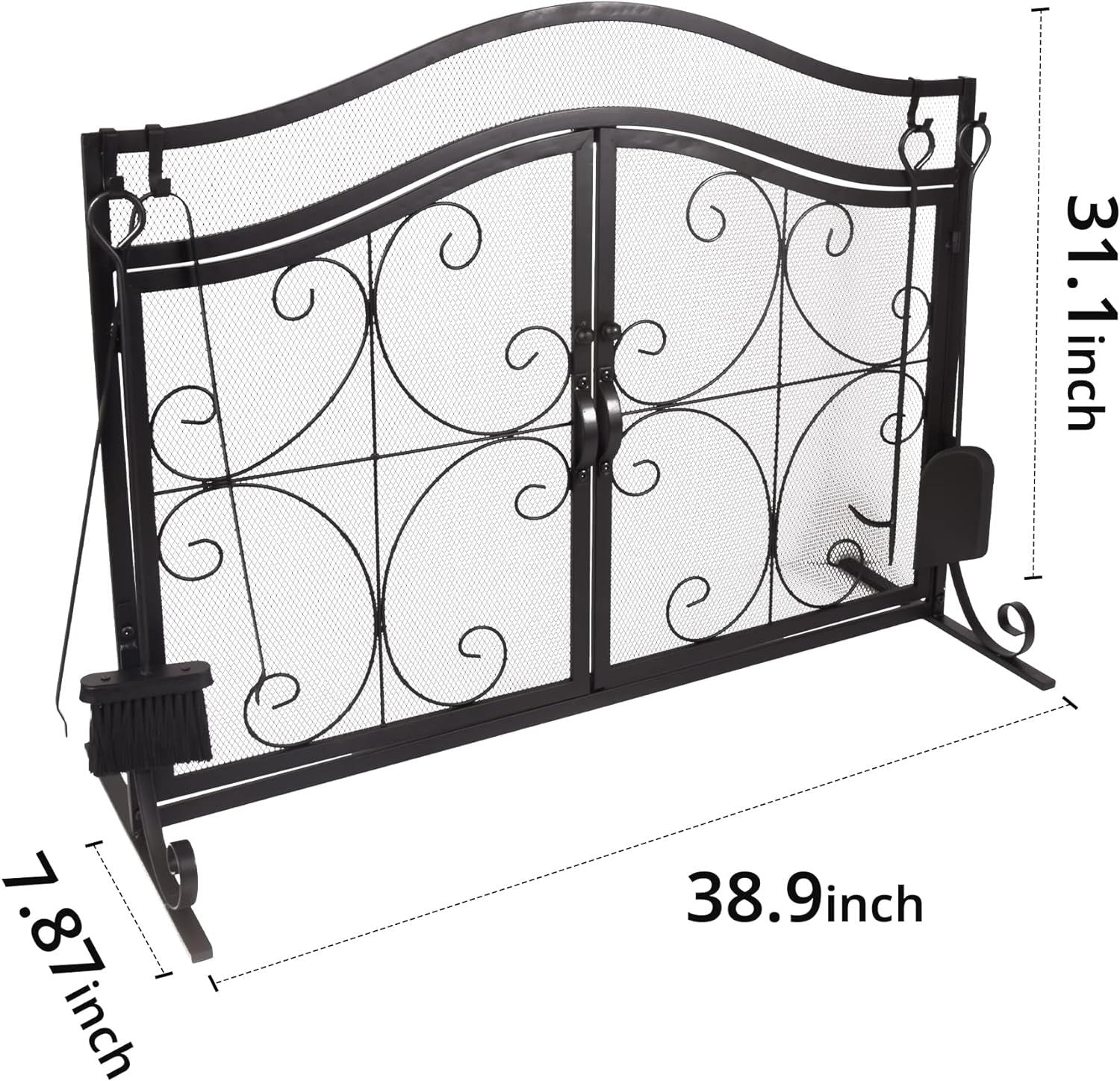 Fireplace Screen,  Metal Fire Place Cover Two-Doors Large Flat Guard Screens, Baby Safe Spark Guard Protector Wood Burni image 2