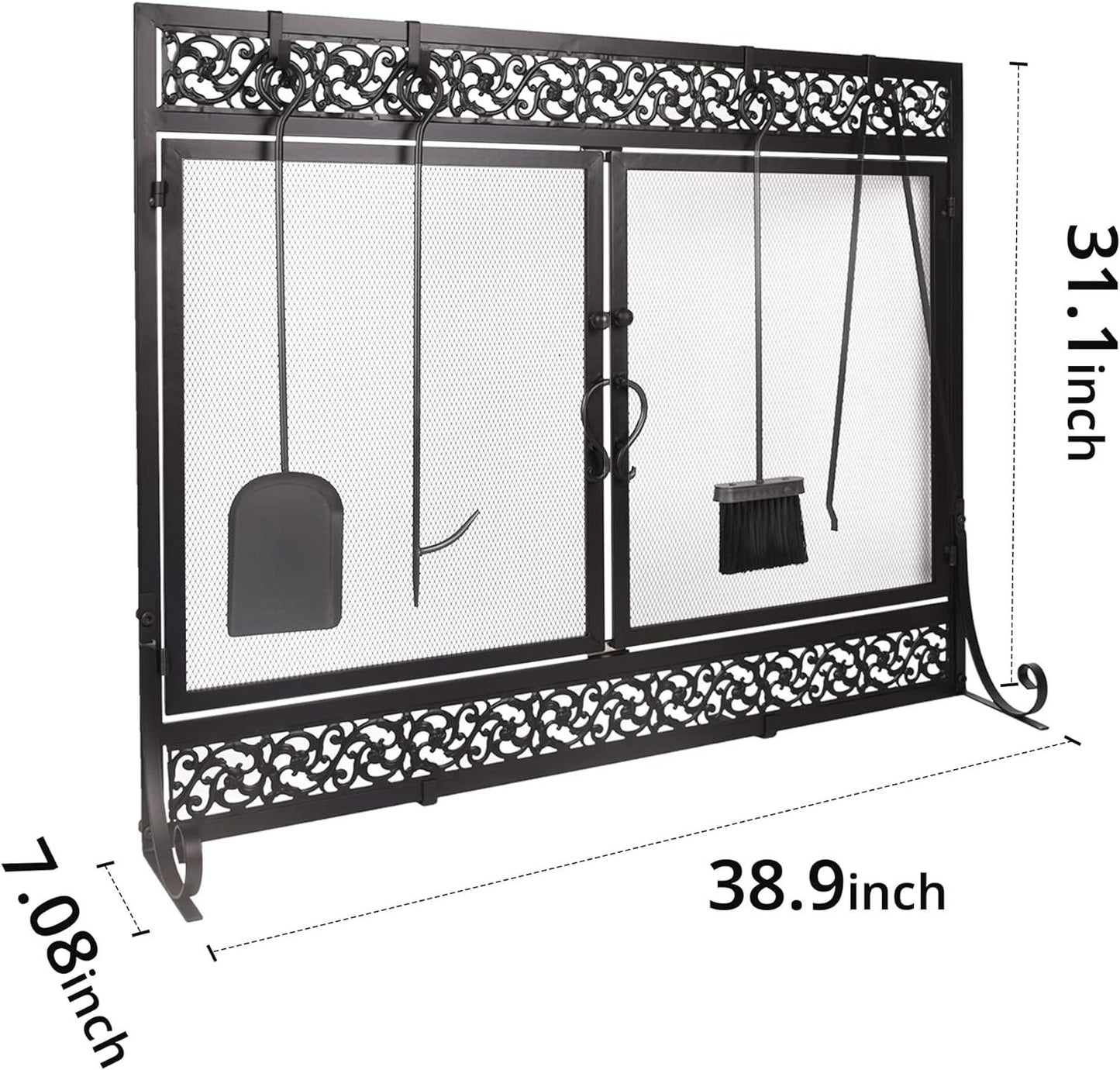Fireplace Screen,  Metal Fire Place Cover Two-Doors Large Flat Guard Screens, Baby Safe Spark Guard Protector Wood Burni image 9