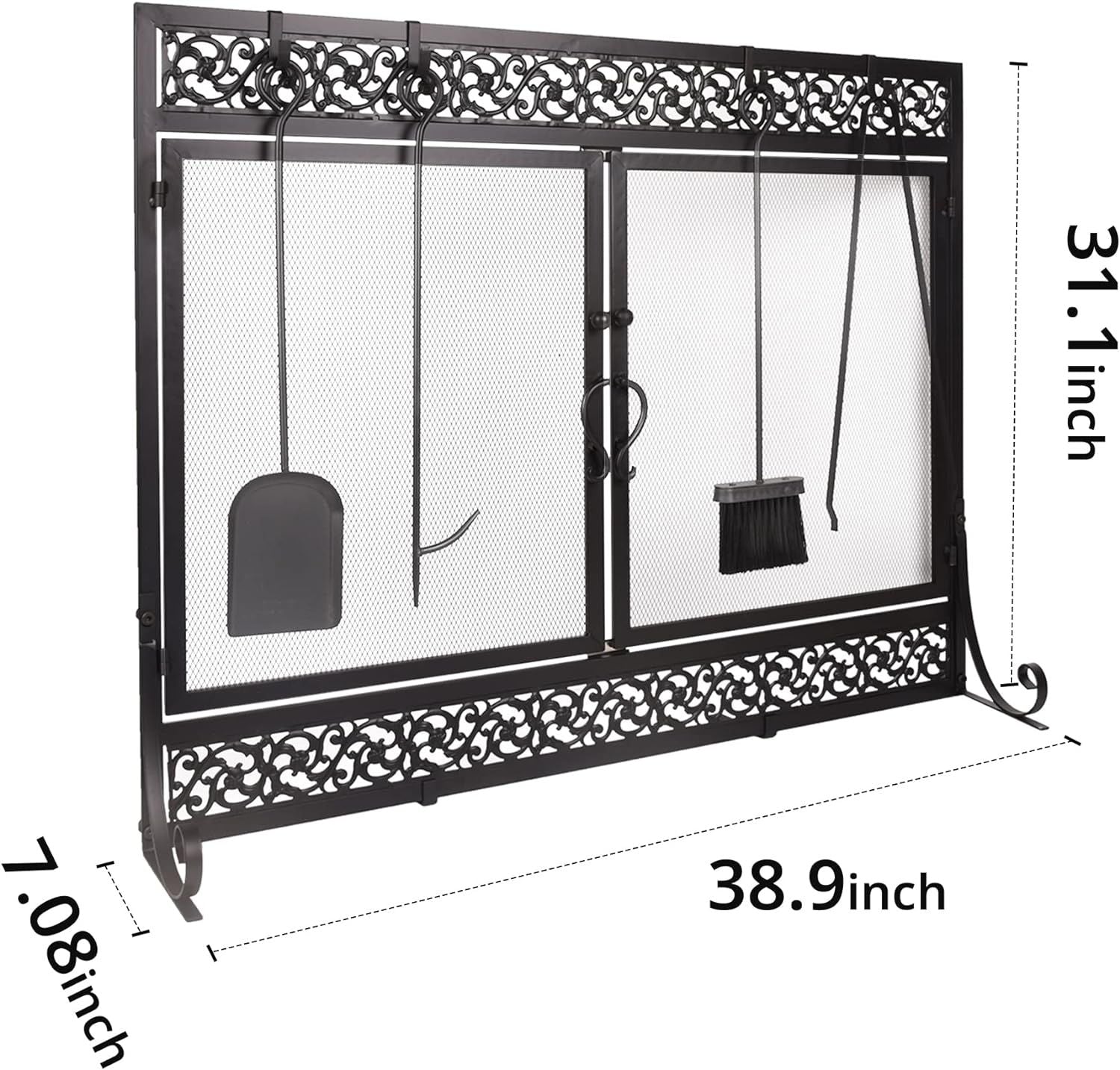 Fireplace Screen,  Metal Fire Place Cover Two-Doors Large Flat Guard Screens, Baby Safe Spark Guard Protector Wood Burni image 9