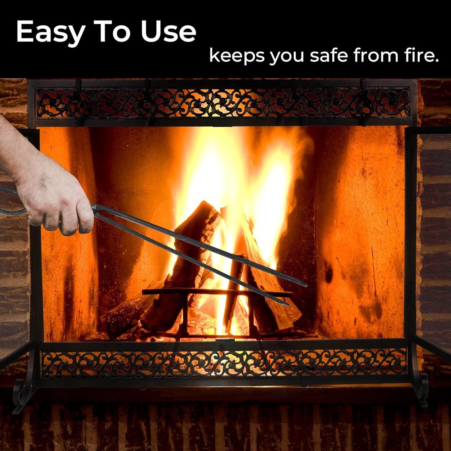 Fireplace Screen,  Metal Fire Place Cover Two-Doors Large Flat Guard Screens, Baby Safe Spark Guard Protector Wood Burni image 11