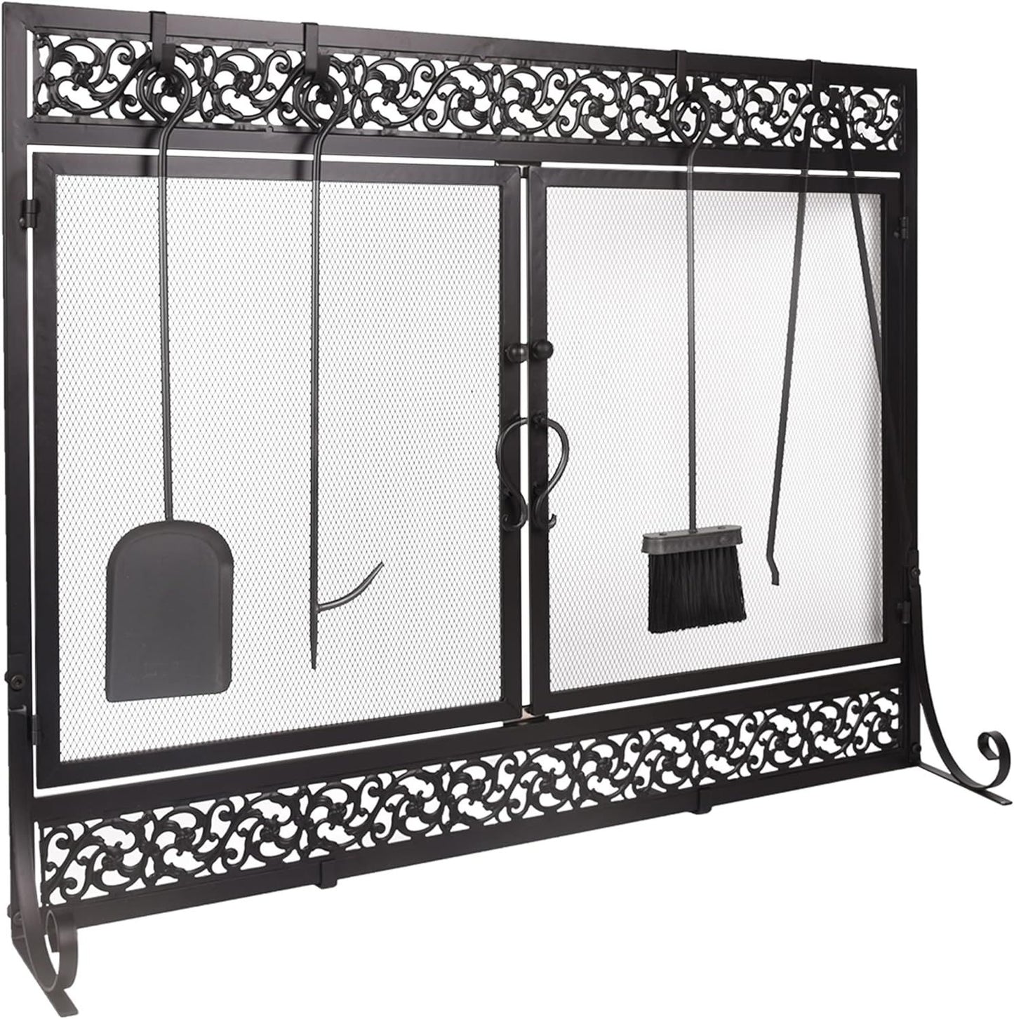 Fireplace Screen,  Metal Fire Place Cover Two-Doors Large Flat Guard Screens, Baby Safe Spark Guard Protector Wood Burni image 8