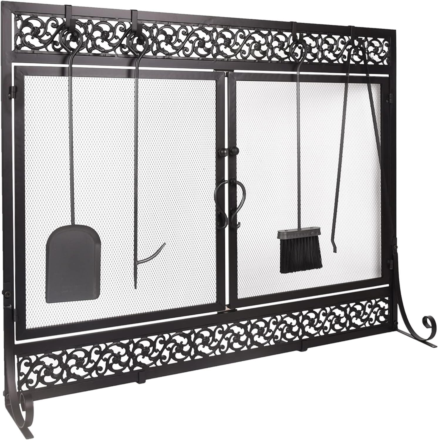 Fireplace Screen,  Metal Fire Place Cover Two-Doors Large Flat Guard Screens, Baby Safe Spark Guard Protector Wood Burni image 8