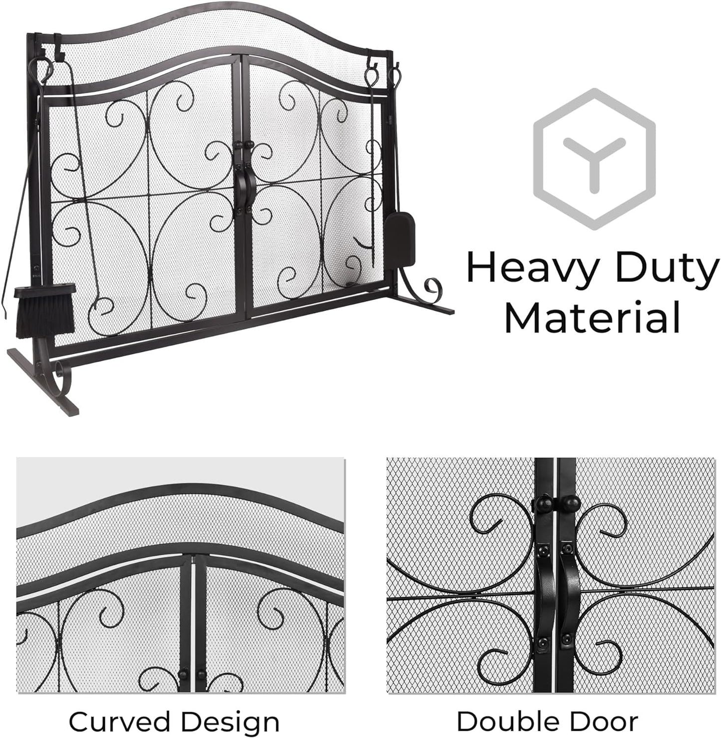 Fireplace Screen,  Metal Fire Place Cover Two-Doors Large Flat Guard Screens, Baby Safe Spark Guard Protector Wood Burni image 3