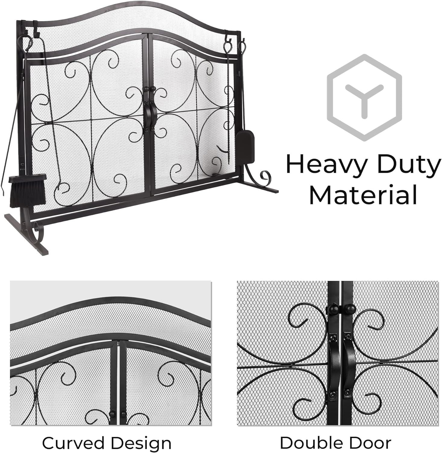 Fireplace Screen,  Metal Fire Place Cover Two-Doors Large Flat Guard Screens, Baby Safe Spark Guard Protector Wood Burni image 3