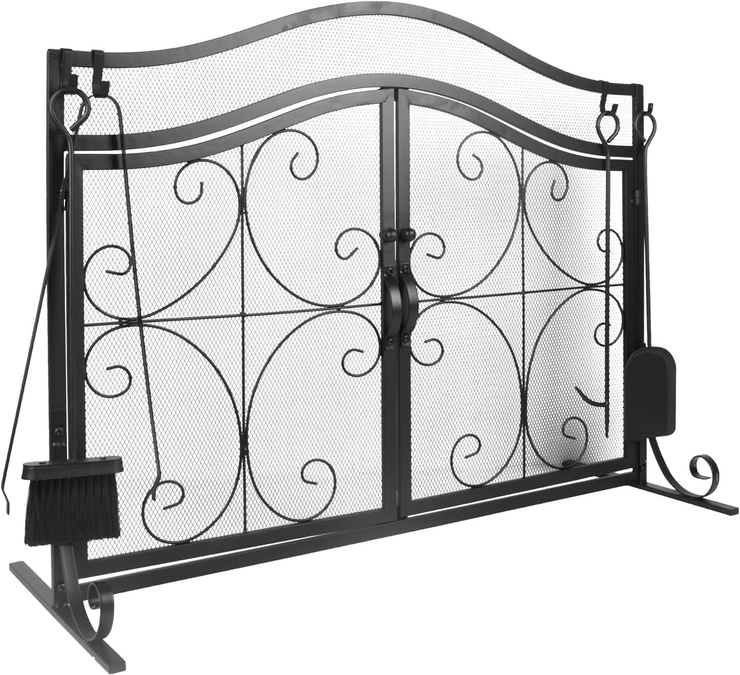 Fireplace Screen,  Metal Fire Place Cover Two-Doors Large Flat Guard Screens, Baby Safe Spark Guard Protector Wood Burni image 1