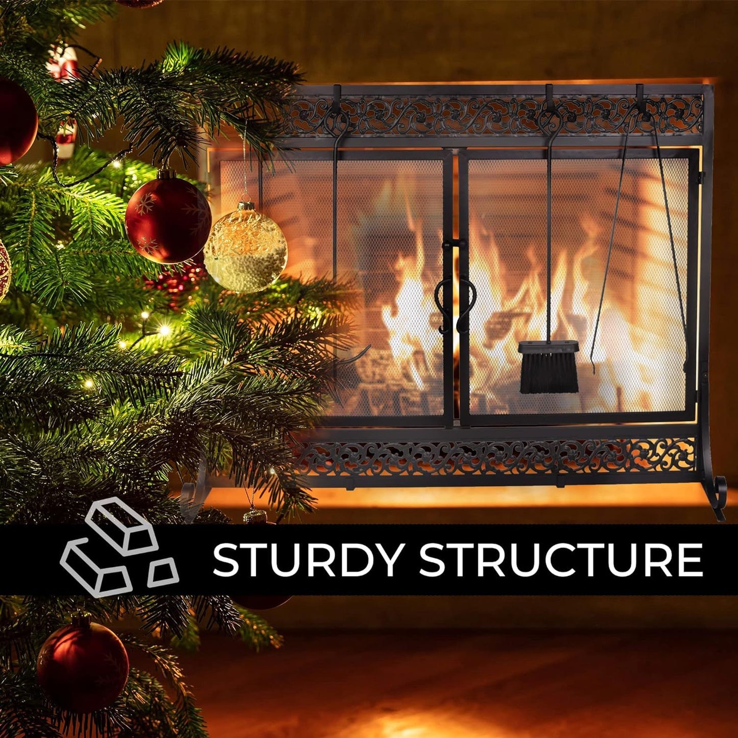 Fireplace Screen,  Metal Fire Place Cover Two-Doors Large Flat Guard Screens, Baby Safe Spark Guard Protector Wood Burni image 12
