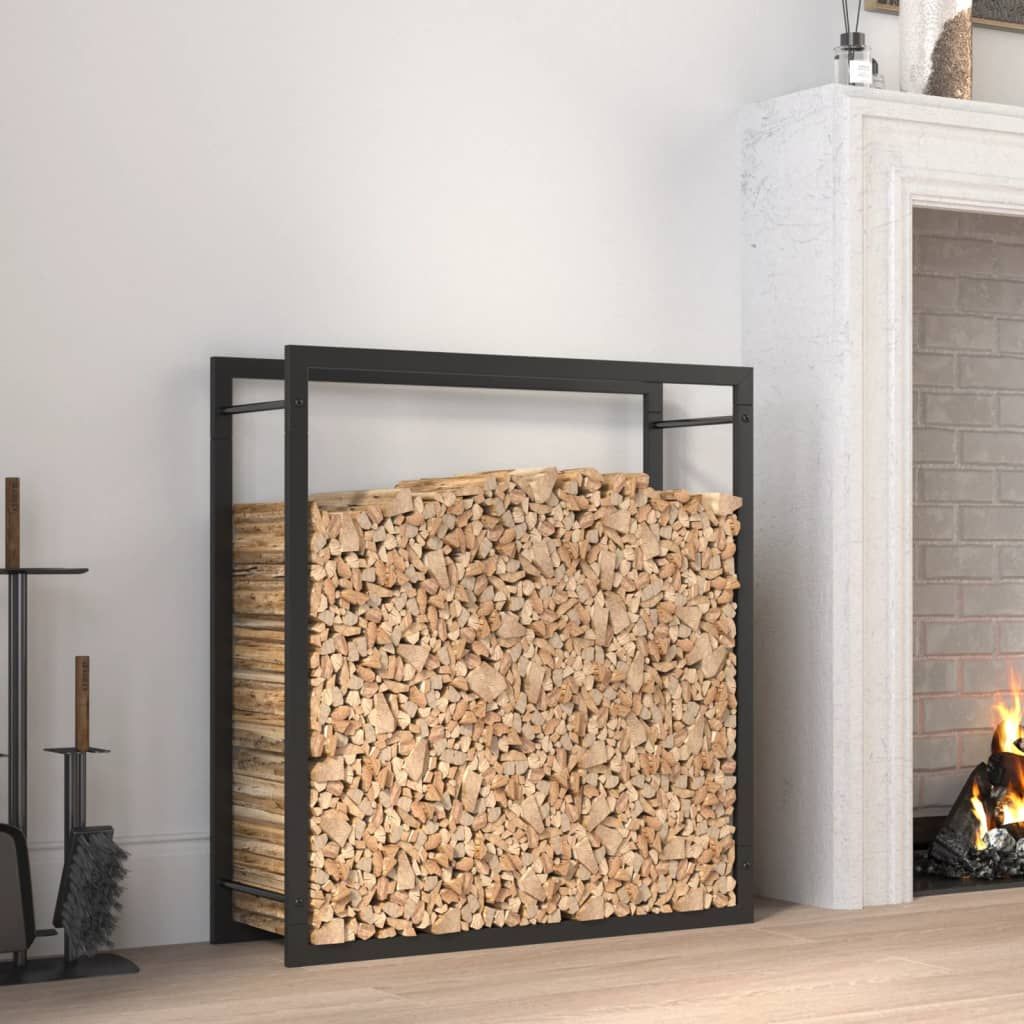 Firewood Rack Matt Black 31.5"x11"x33.9" Steel image 1