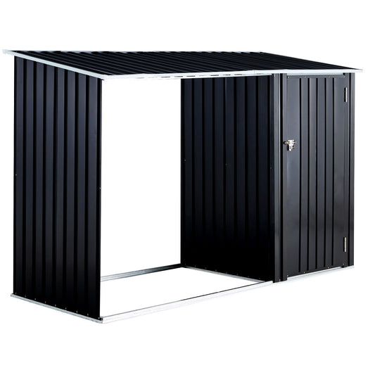 Firewood Storage Shed Outdoor Firewood Rack Galvanized Steel Anthracite - Front View