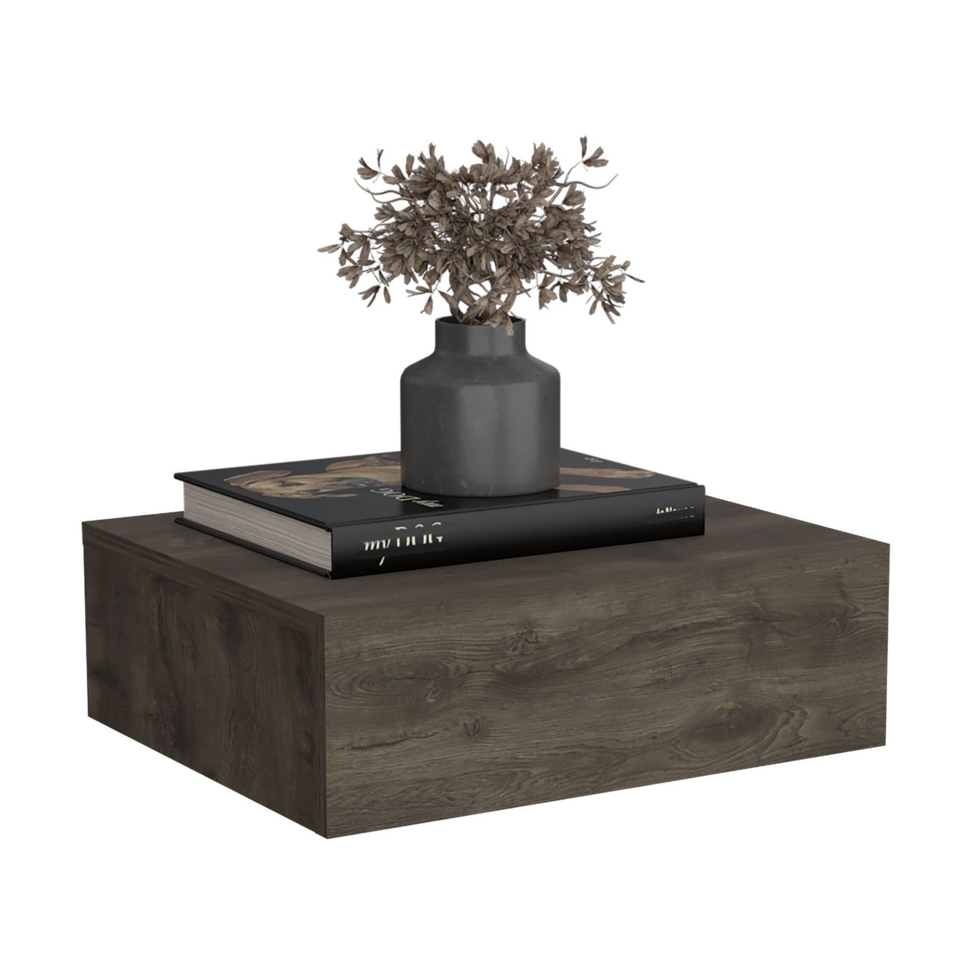 Floating Nightstand 5"H, Modern Wall-Mounted Bedside Shelf with Drawer, Dark Brown image 6