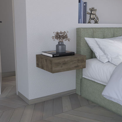 Floating Nightstand 5"H, Modern Wall-Mounted Bedside Shelf with Drawer, Dark Brown image 1