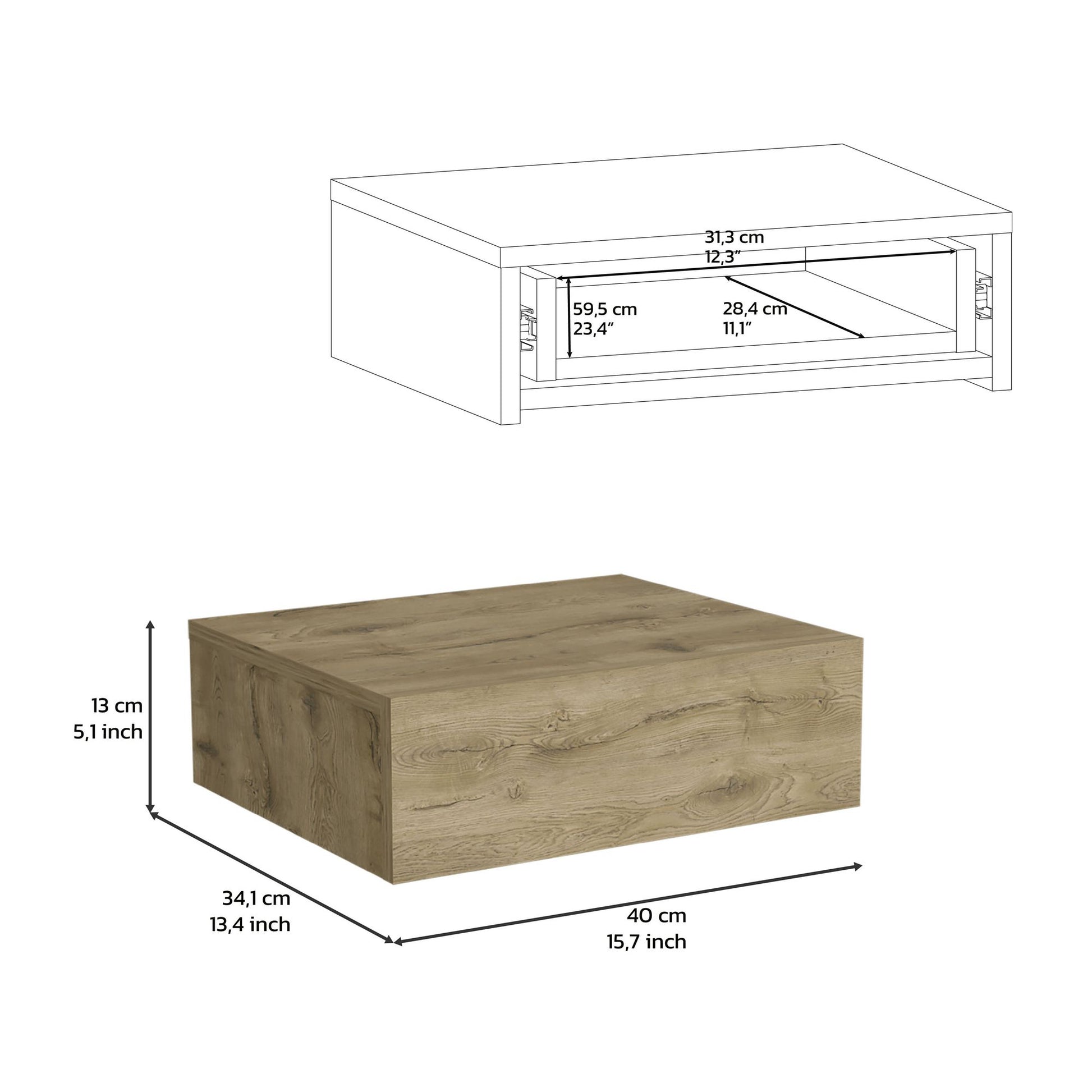 Floating Nightstand 5"H, Modern Wall-Mounted Bedside Shelf with Drawer, Macadamia image 7