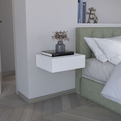 Floating Nightstand 5"H, Modern Wall-Mounted Bedside Shelf with Drawer, White image 1