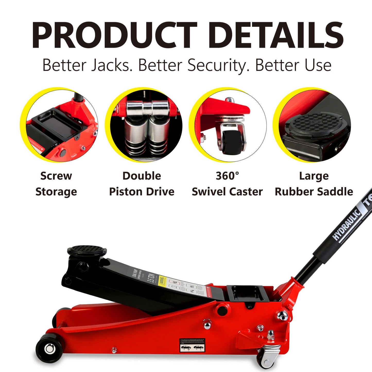 Floor Jack, 3.5 Ton Low Profile Floor Jack, Heavy-Duty Steel Racing Floor Jack with dual Piston Quick Lift Pump, Floor J image 5