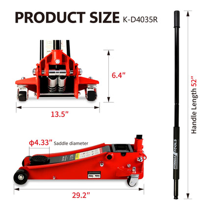 Floor Jack, 3.5 Ton Low Profile Floor Jack, Heavy-Duty Steel Racing Floor Jack with dual Piston Quick Lift Pump, Floor J image 4