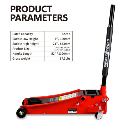 Floor Jack, 3.5 Ton Low Profile Floor Jack, Heavy-Duty Steel Racing Floor Jack with dual Piston Quick Lift Pump, Floor J image 3