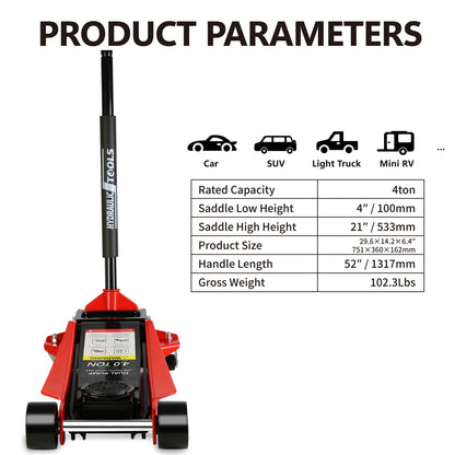 Floor Jack, 4 Ton Low Profile Floor Jack, Heavy-Duty Steel Racing Floor Jack with dual Piston Quick Lift Pump, Floor Jac image 2