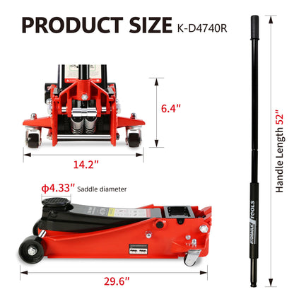 Floor Jack, 4 Ton Low Profile Floor Jack, Heavy-Duty Steel Racing Floor Jack with dual Piston Quick Lift Pump, Floor Jac image 4