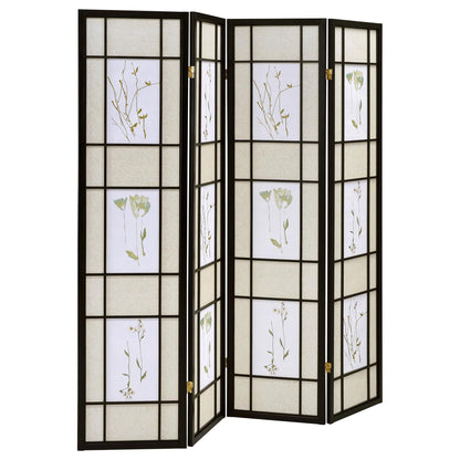 Floral and Black 4-Panel Folding Screen with Floral Motif image 2