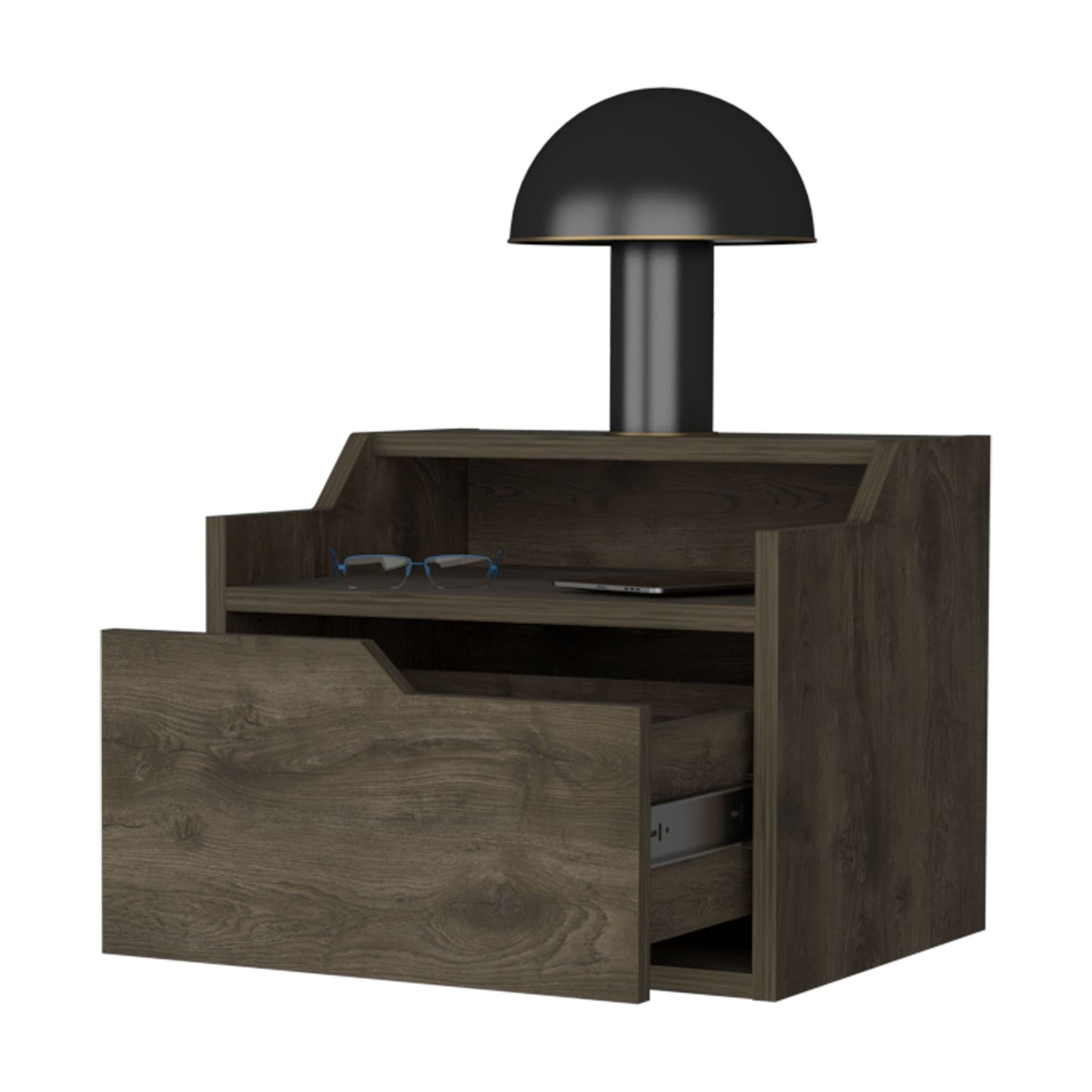 Florence Floating Nightstand with Drawer and Dual-Shelf Display image 7