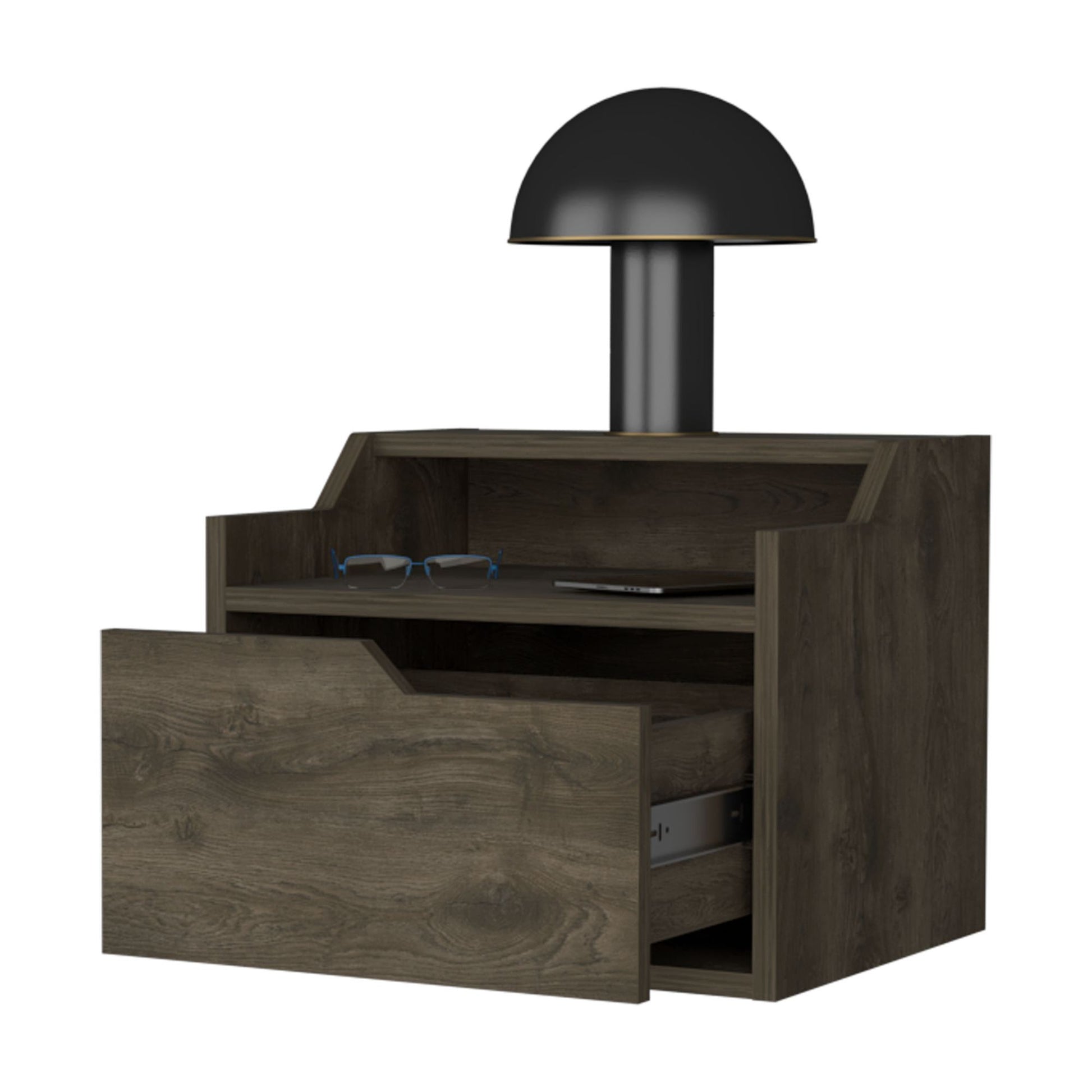 Florence Floating Nightstand with Drawer and Dual-Shelf Display image 7