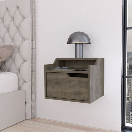 Florence Floating Nightstand with Drawer and Dual-Shelf Display - front view