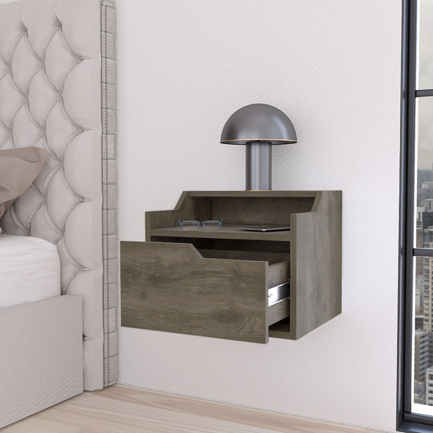 Florence Floating Nightstand with Drawer and Dual-Shelf Display image 5