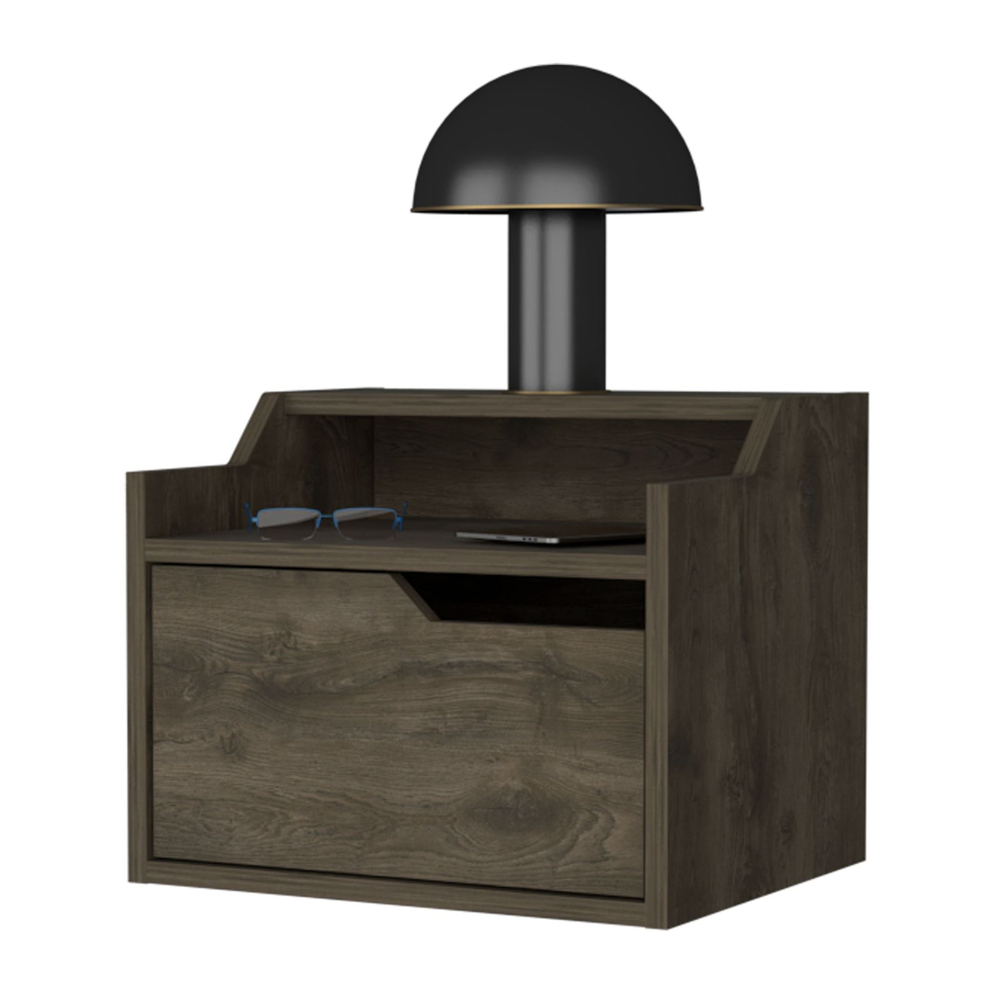 Florence Floating Nightstand with Drawer and Dual-Shelf Display image 6