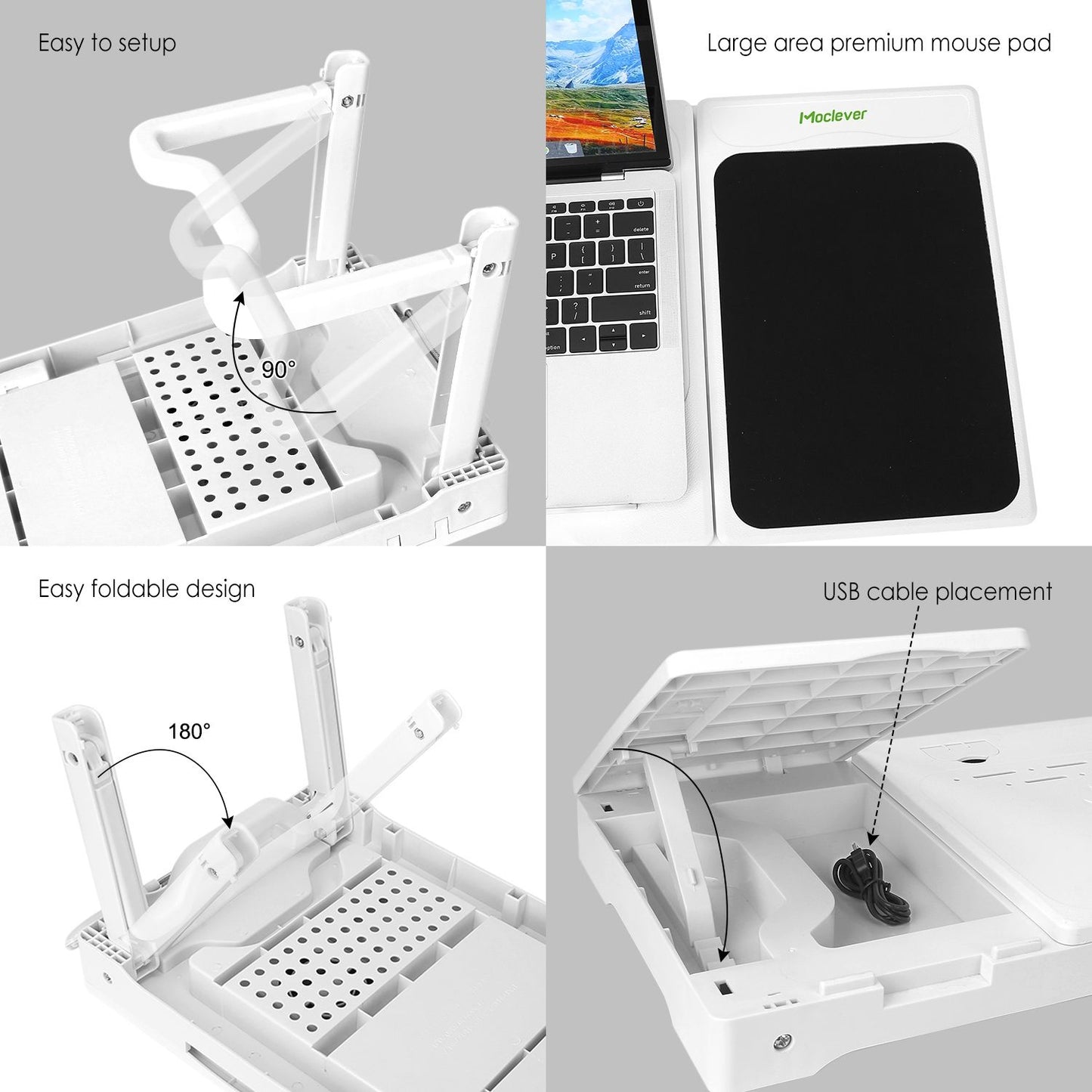 Foldable Laptop Table Bed Notebook Desk with Cooling Fan Mouse Board LED light 4 xUSB Ports Breakfast Snacking Tray image 9