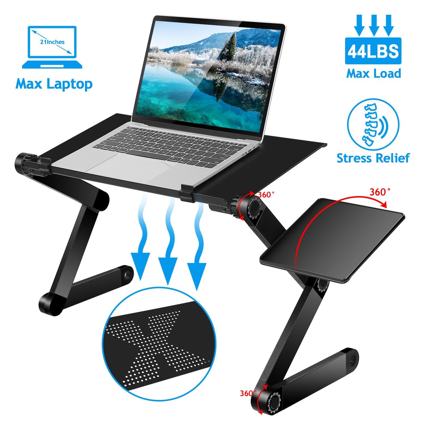 Foldable Laptop Table Bed Notebook Desk with Mouse Board Aluminum Alloy Breakfast Snacking Tray for Home Office Travel U image 1