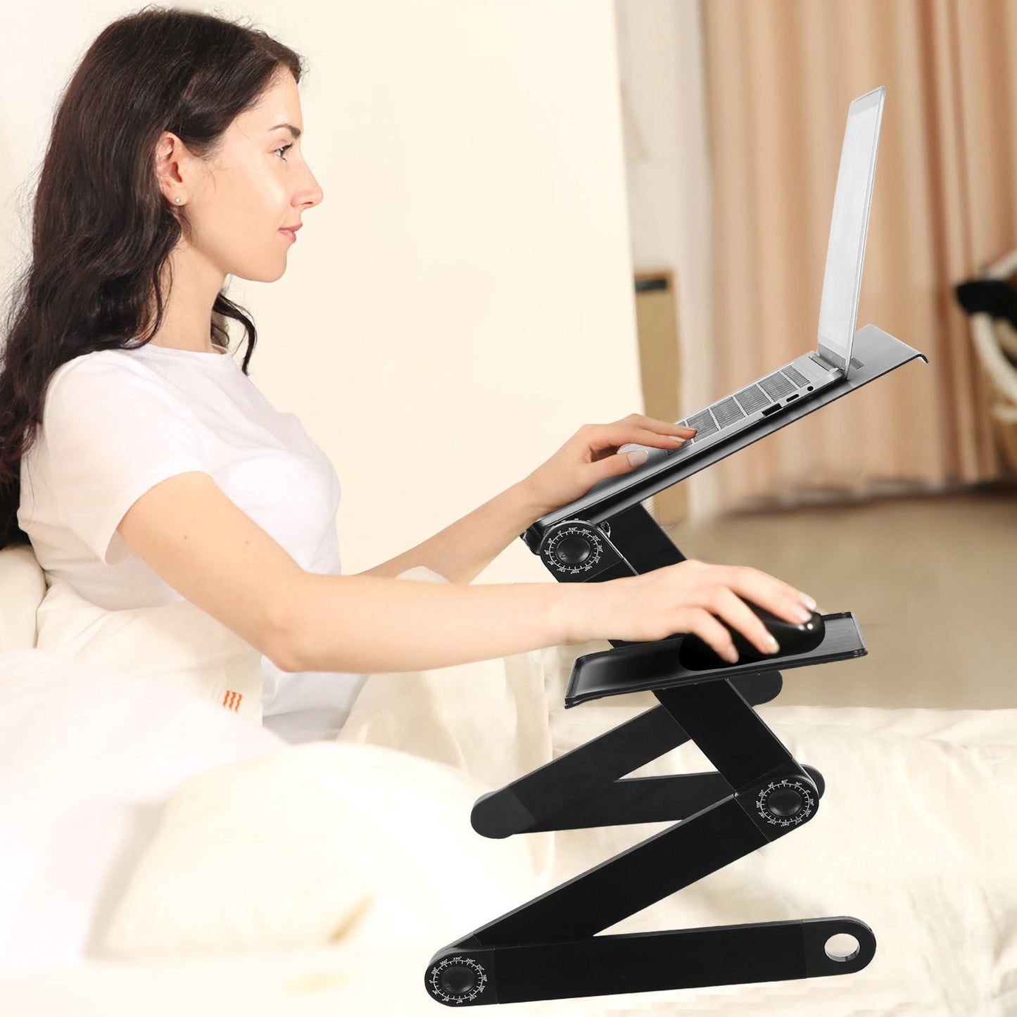 Foldable Laptop Table Bed Notebook Desk with Mouse Board Aluminum Alloy Breakfast Snacking Tray for Home Office Travel U image 8
