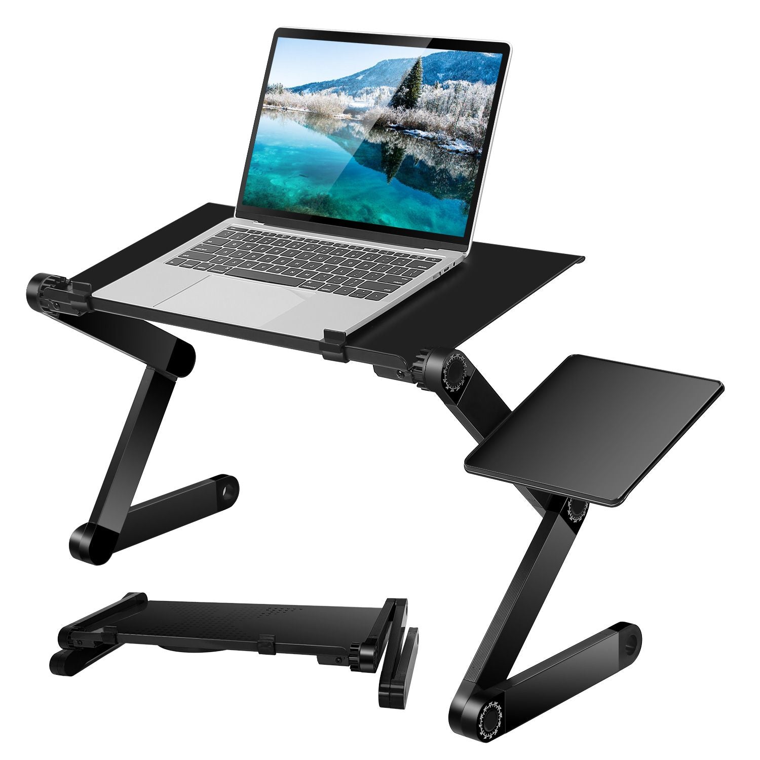 Foldable Laptop Table Bed Notebook Desk with Mouse Board Aluminum Alloy Breakfast Snacking Tray for Home Office Travel U image 2