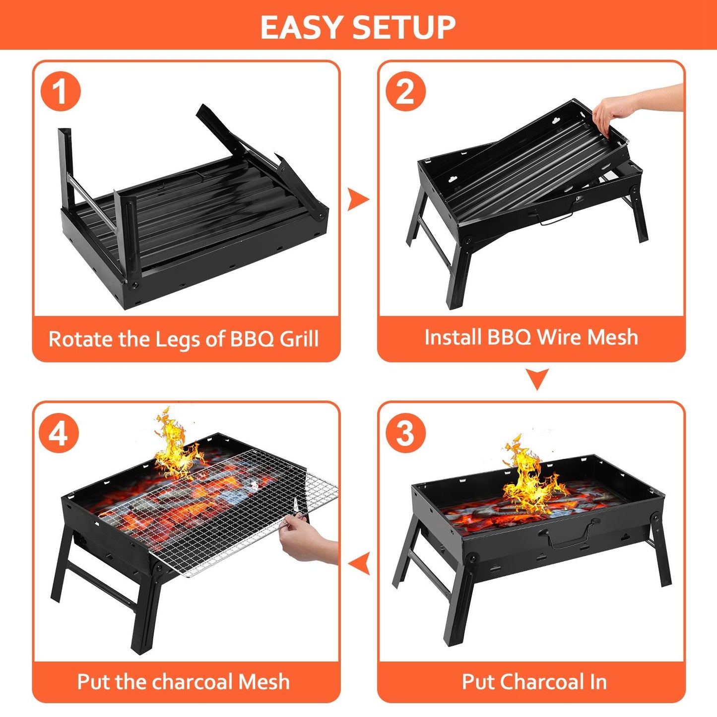 Foldable Portable BBQ Charcoal Grill Grill Lightweight Smoker Grill for Camping Picnics Garden Grilling image 4