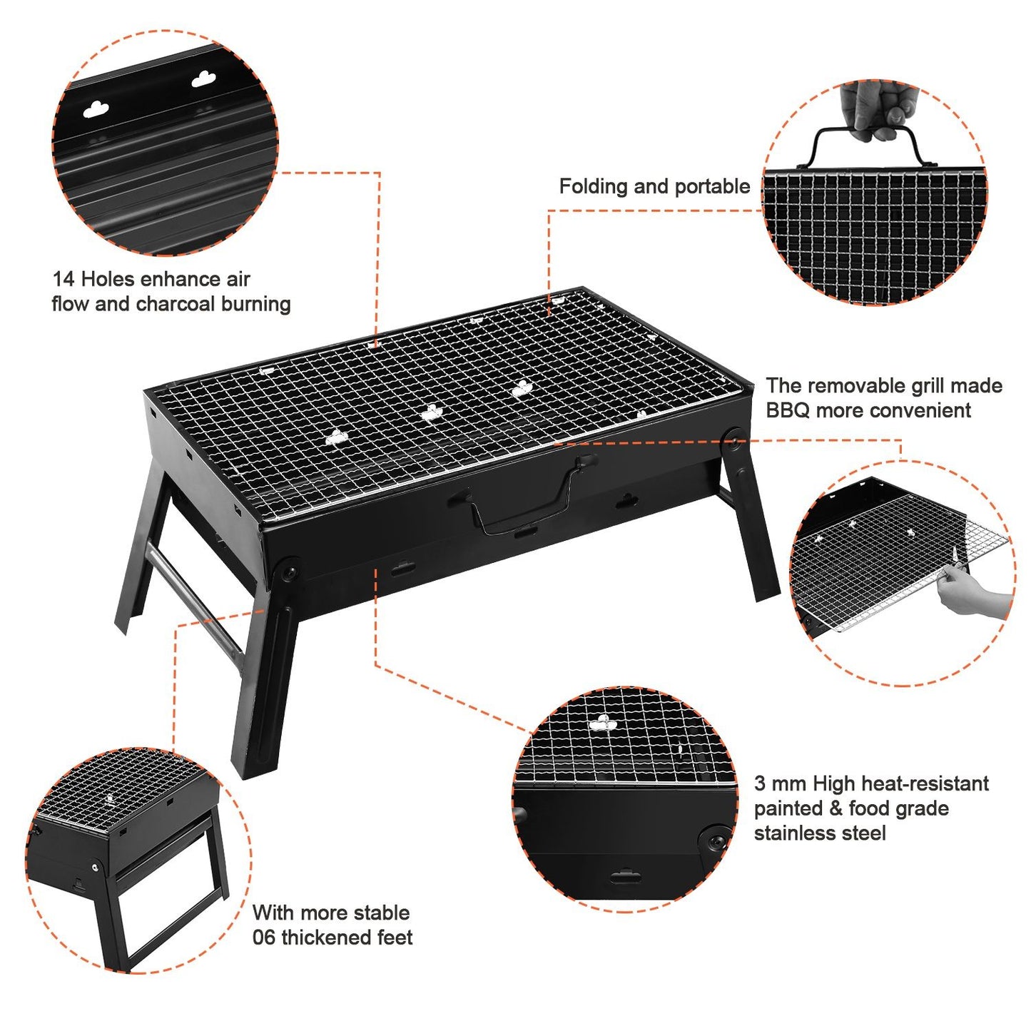 Foldable Portable BBQ Charcoal Grill Grill Lightweight Smoker Grill for Camping Picnics Garden Grilling image 3