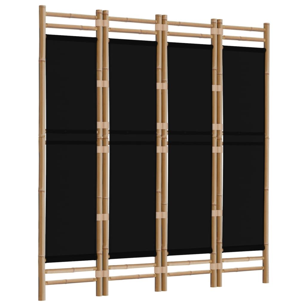 Room divider with bamboo frame and black canvas panels