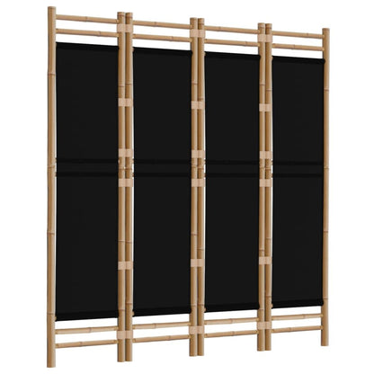 Room divider with bamboo frame and black canvas panels