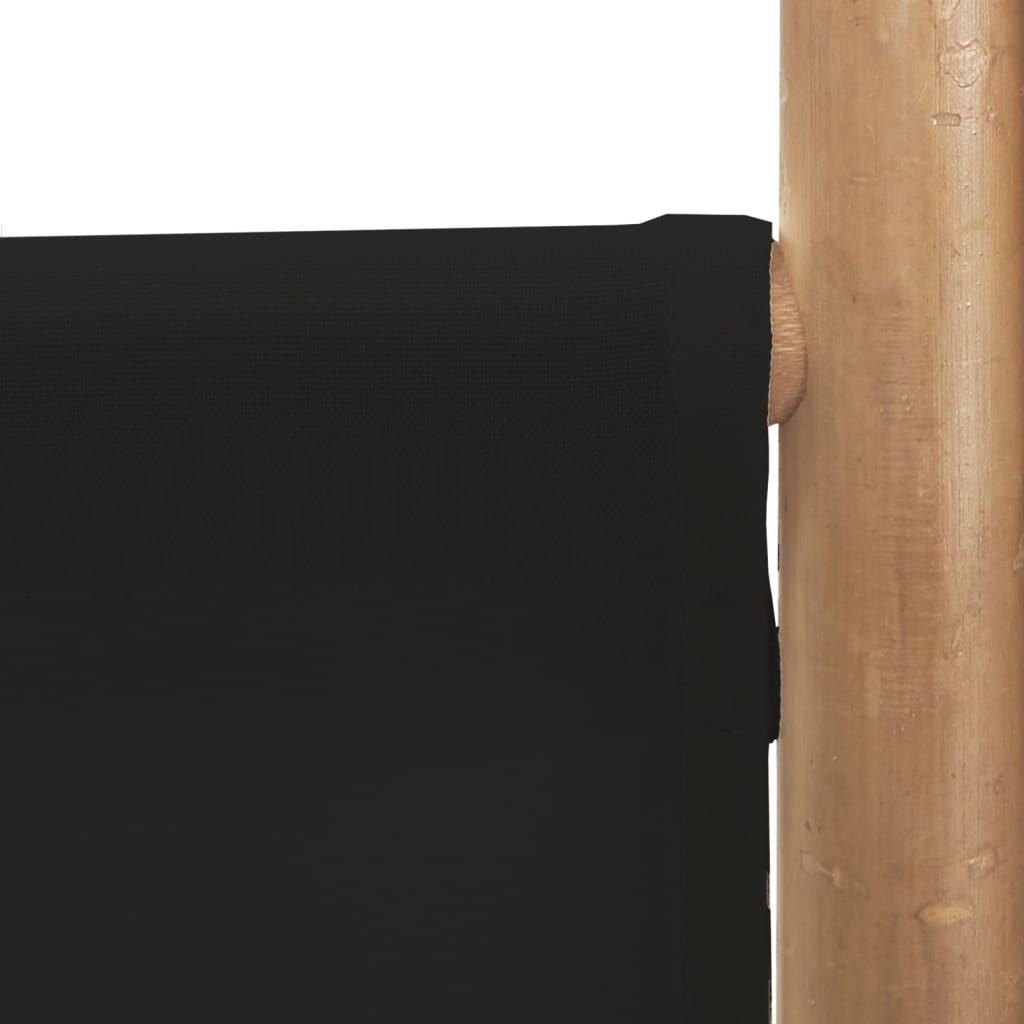Room divider with black canvas and bamboo hinges