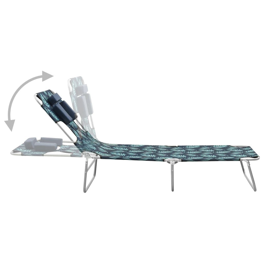 Folding Sun Lounger with Head Cushion Steel Leaves Print image 3