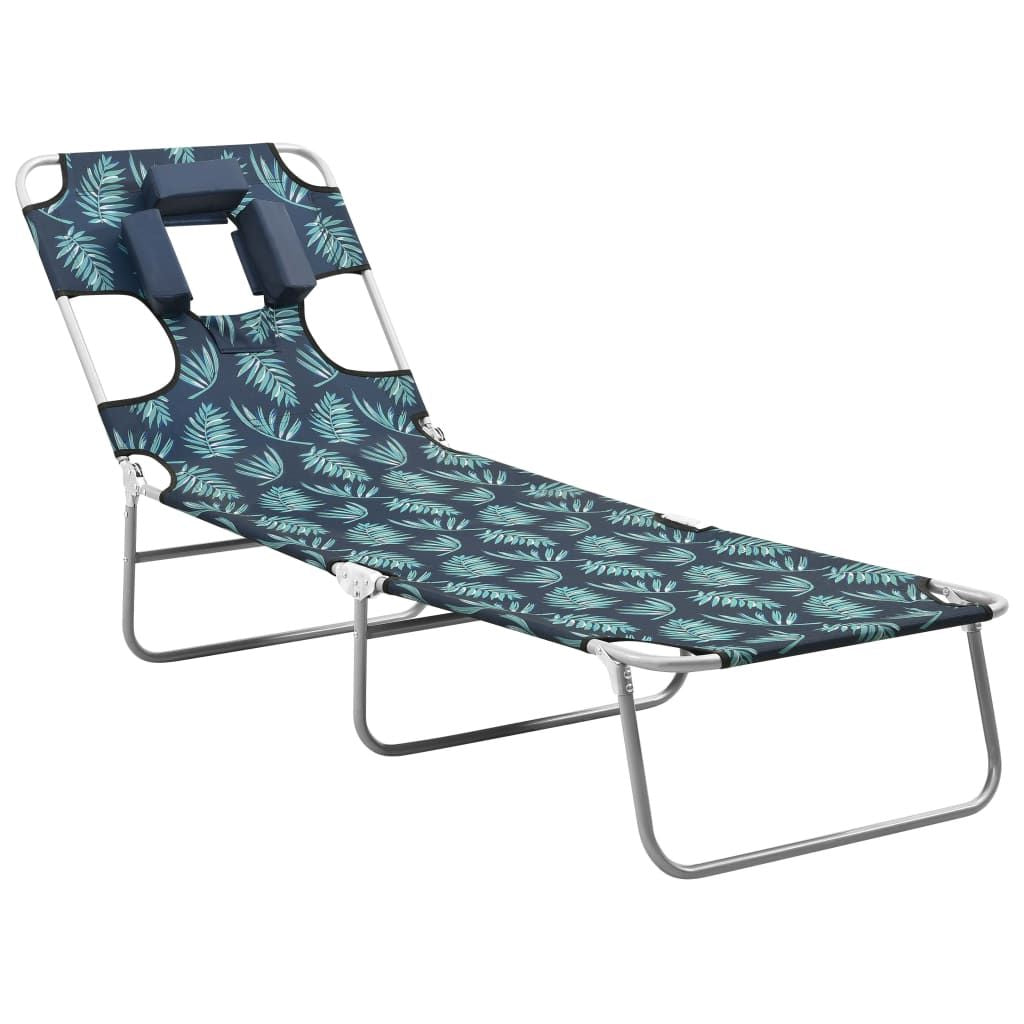 Folding Sun Lounger with Head Cushion Steel Leaves Print image 1