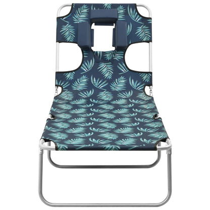 Folding Sun Lounger with Head Cushion Steel Leaves Print image 2