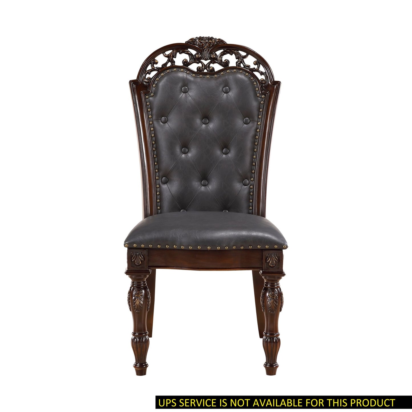 Formal Dining Chairs Set of 2 Cherry Finish Button-Tufted Faux Leather Upholstered Traditional Dining Room Furniture Ele image 2