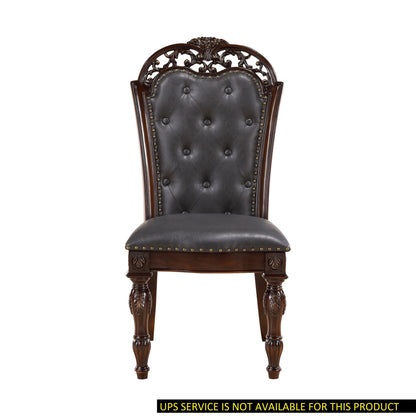 Formal Dining Chairs Set of 2 Cherry Finish Button-Tufted Faux Leather Upholstered Traditional Dining Room Furniture Ele image 2