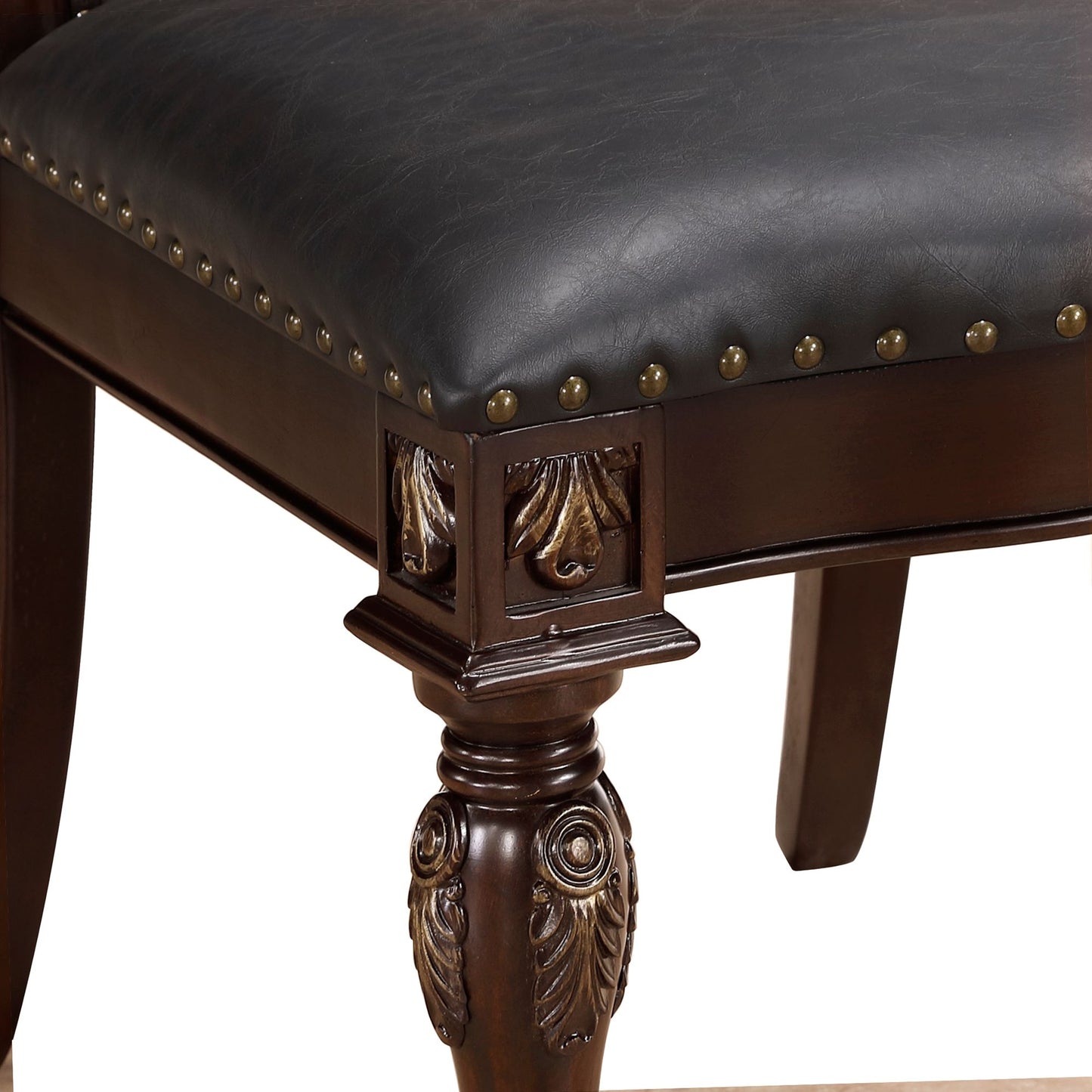 Formal Dining Chairs Set of 2 Cherry Finish Button-Tufted Faux Leather Upholstered Traditional Dining Room Furniture Ele image 4