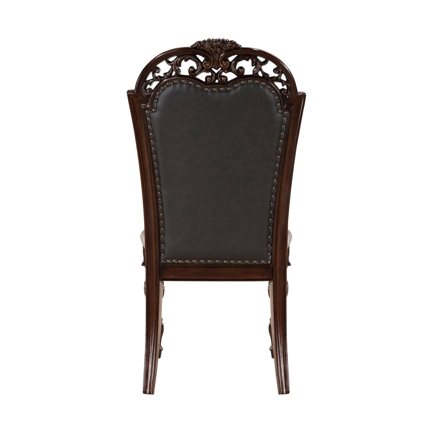 Formal Dining Chairs Set of 2 Cherry Finish Button-Tufted Faux Leather Upholstered Traditional Dining Room Furniture Ele image 6