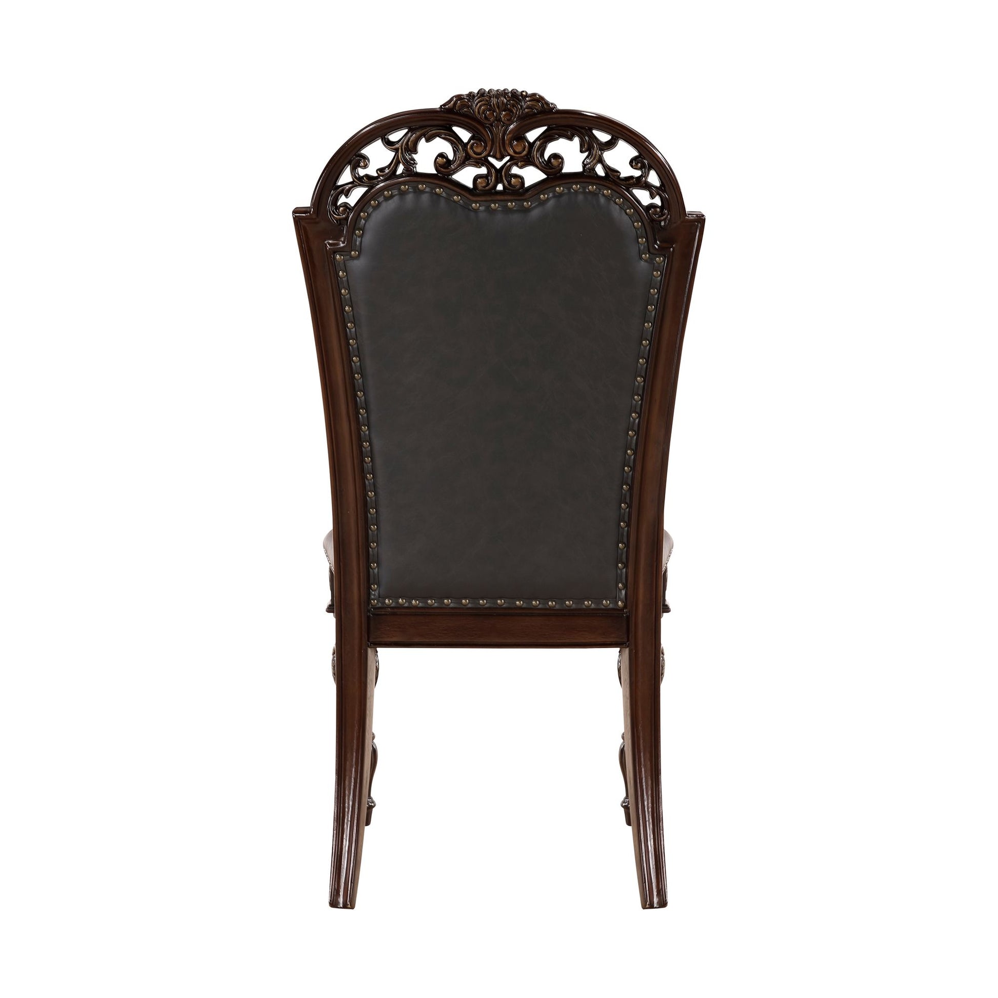 Formal Dining Chairs Set of 2 Cherry Finish Button-Tufted Faux Leather Upholstered Traditional Dining Room Furniture Ele image 6