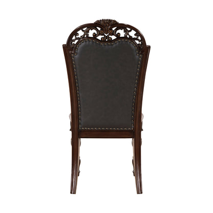 Formal Dining Chairs Set of 2 Cherry Finish Button-Tufted Faux Leather Upholstered Traditional Dining Room Furniture Ele image 6