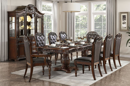 Formal Dining Chairs Set of 2 Cherry Finish Button-Tufted Faux Leather Upholstered Traditional Dining Room Furniture Ele image 7
